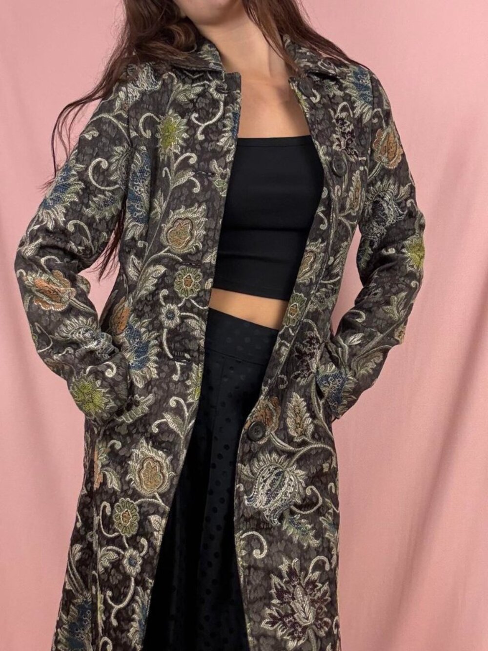 Vintage Floral 80s Duster Coat